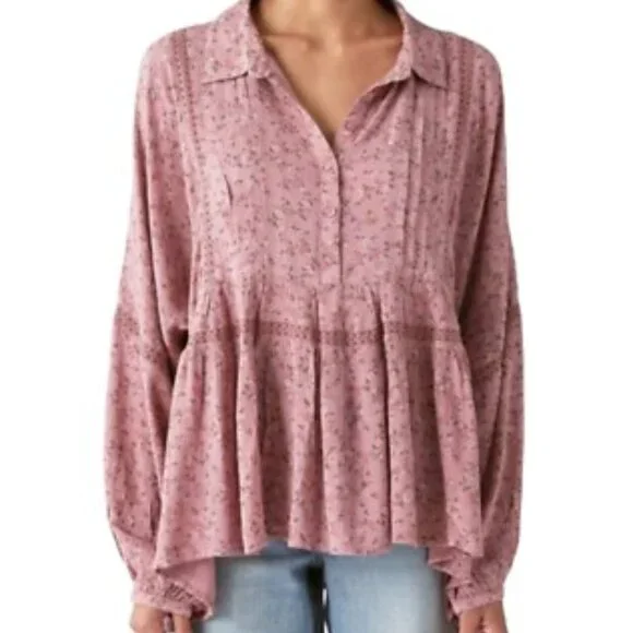 Lucky Brand Rose Floral Boho Blouse s - Picture 1 of 10